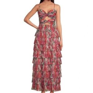 Giani Bini Grace Metallic Plisse Tiered Dress